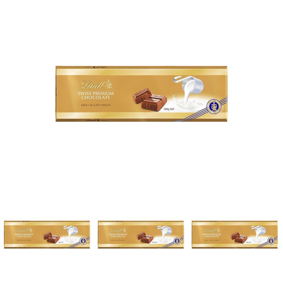 Lindt - Tablette SWISS PREMIUM CHOCOLATE - Chocolat au Lait, 300g (Lot de 4)