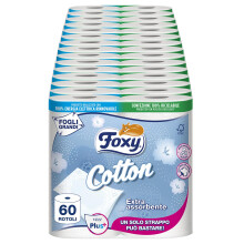 Foxy Cotton | Papier toilette 5 voiles | 60 rouleaux, 115 d?chirures par rouleau, feuilles extra larges, avec de vraies fibres de coton | Certificatio