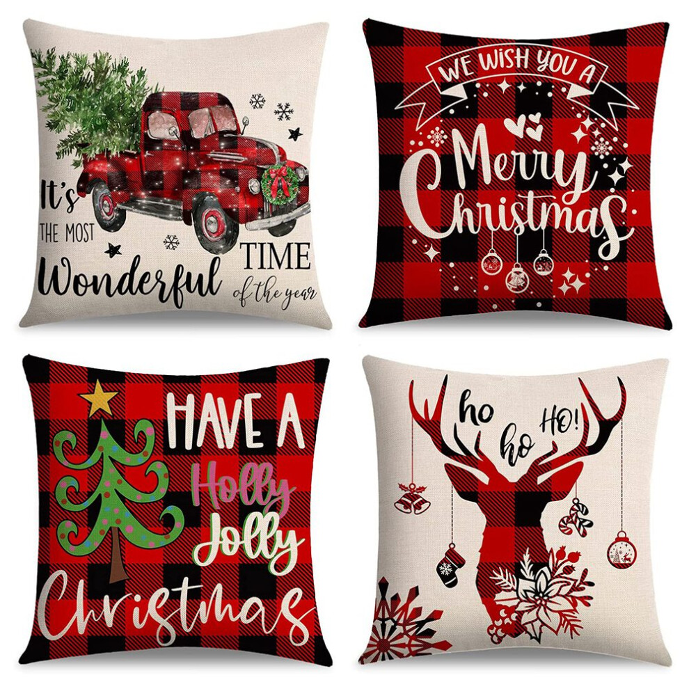 Lot de 4 housses de coussin de Noël 45 x 45 cm, coussins décoratifs pour canapé, chaises, bancs