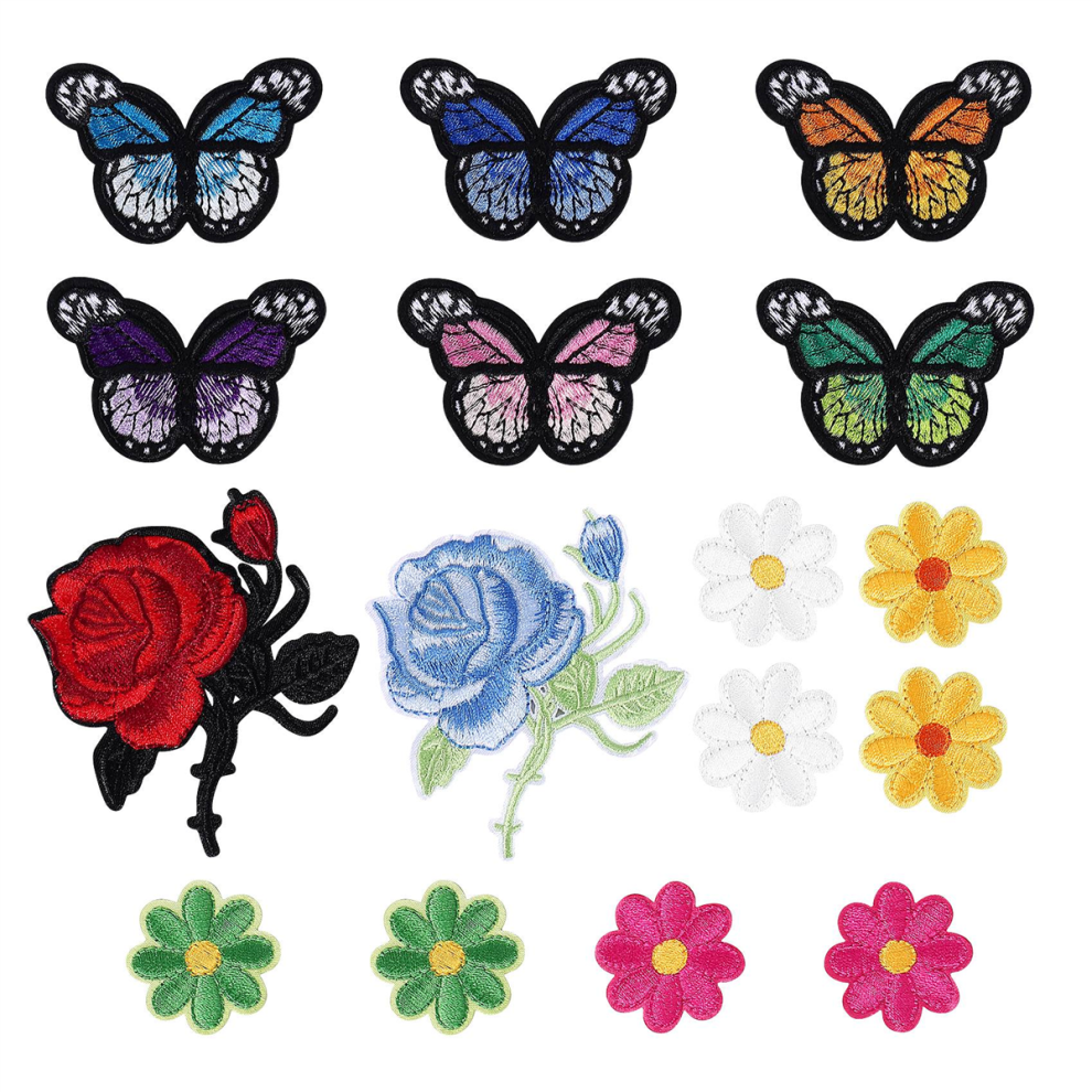 16 stuks bloemen vlinder strijkapplicaties borduurwerk voor kunstnijverheid doe-het-zelf decoratie, kleding, tassen