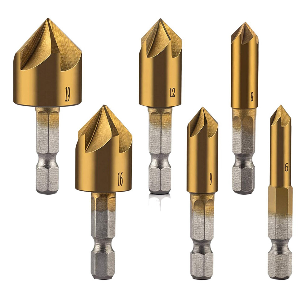 Photos - Bits / Sockets Jojomino 6 Pcs 1/4inch Hex Shank Countersink Drill Bits Center Punch Set HSS 5 Flute 90 Degree Tool Sets