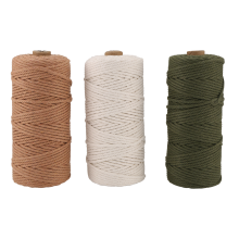 Makramee Garn 3er Set - Baumwollkordel für DIY Projekte Wandteppich Traumfänger Weiß Olivgrün Rosa