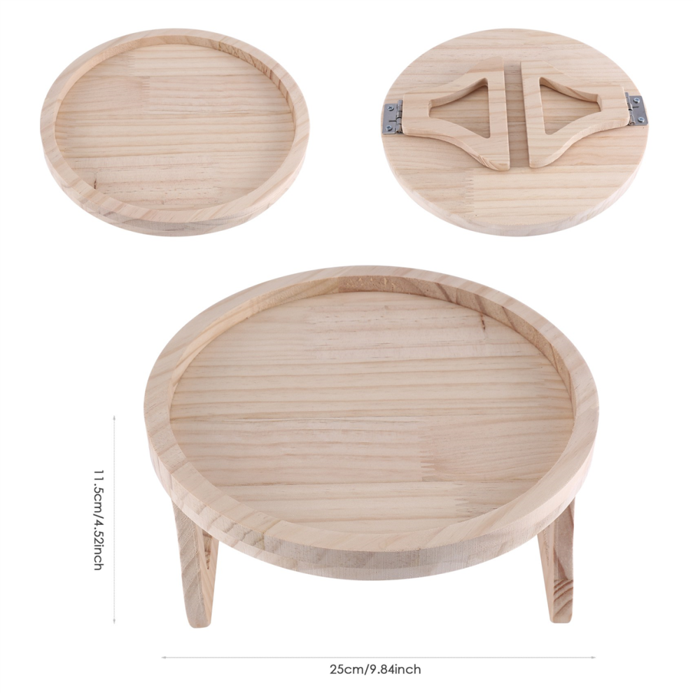 Table à pince pour accoudoir de canapé, plateau à pince en bois naturel, organisateur de repose-canapé rond