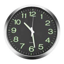 12 Inch Round Large Luminous Wall Clock Glow in the Dark Non-Ticking Indoor Decor -Silver