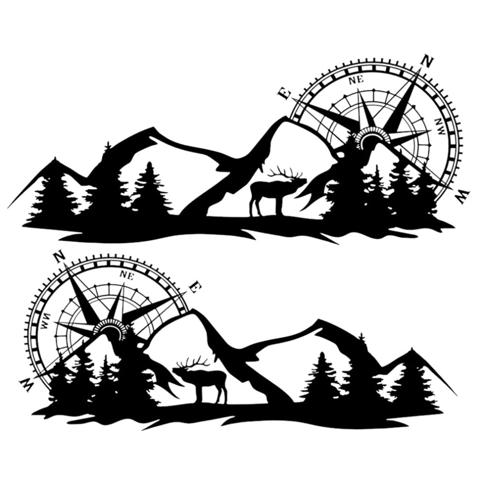 Photos - Other Electrical Equipment Jojomino 2X Body Sticker Decal Large Compass Navigation with Mountain Deer for Van Motorhome Black 