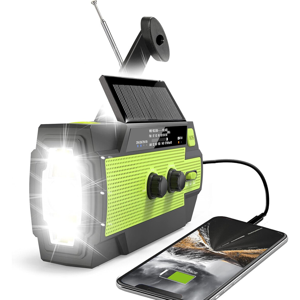 Wind Up Emergency Crank Radio，4000mAh-Solar Hand Crank Portable AM/FM/NOAA Weather Radio