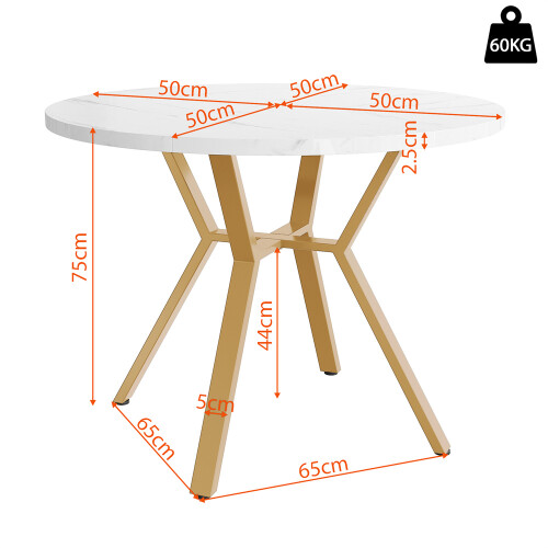 Modern and Sleek Round Marble Dining Table (Diameter 1 m), Gold+White 1