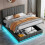 135*190cm Ottoman Double Bed with LED Lighting, PU Leather, Grey 1