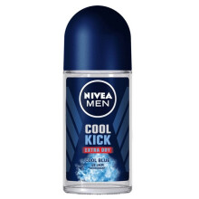 NIVEA Men Cool Kick Extra Dry Cool Blue Deodorant Roll on 50mL | Antiperspirant for Long-Lasting Freshness | Cool Blue Scent | Alcohol-Free