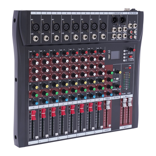 8 Channel Audio Mixer W/ 48v Phantom Power and Bluetooth,Three-Band Equalizer for the Main Channel