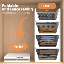 Foldable Closet Organizer, 4 Pack Stackable Storage Boxes Plastic Storage Drawers for Wardrobe, Bedroom, Kitchen & Bathroo