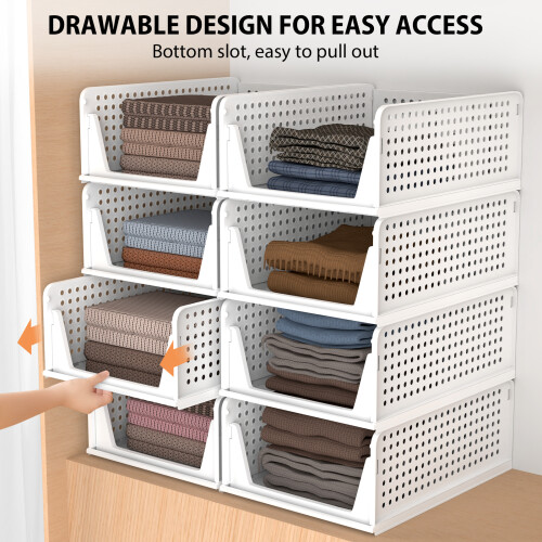 Foldable Closet Organizer, 4 Pack Stackable Storage Boxes Plastic Storage Drawers for Wardrobe, Bedroom, Kitchen & Bathroo 2