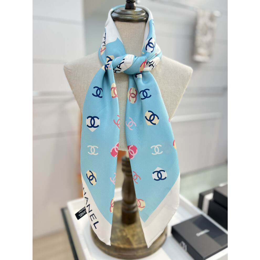 Chanel Fashionable Women'S Silk Scarves, Summer Silk Scarf, Lightweight Printed Shawls, Gift For Women（Size:90x90cm）