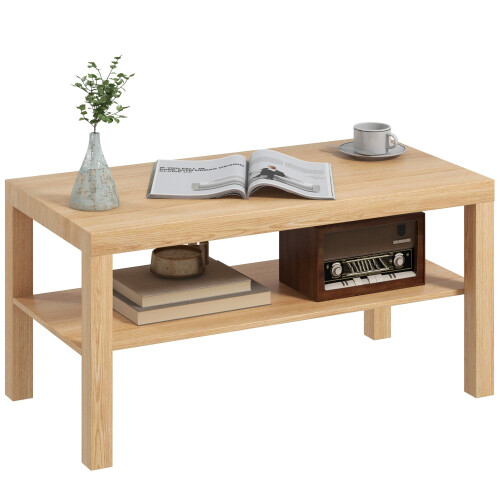 Homcom HOMCOM Coffee Table with Storage Shelf, Rectangular Centre Table, Natural 1
