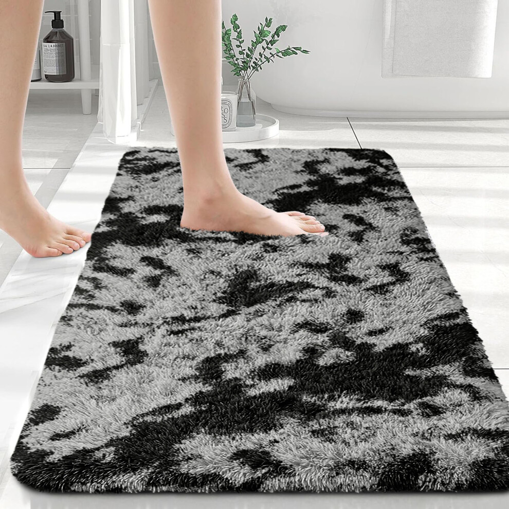 (Black Grey, 50 x 80 cm) Fluffy Rug Shaggy Runner Non-Slip Bath & Doormats