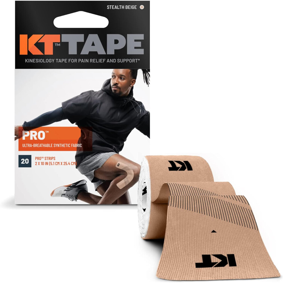 KT TAPE PRO Pre-Cut 20 Strips Synthetic Stealth Beige - Latex-Free, Water-Resistant Athletic Tape (C-893169002349)