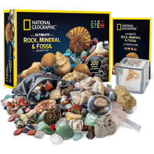 National Geographic Rocks and Fossils Kit – über 200-teiliges Set mit Geoden, echten Fossilien, Rosenquarz