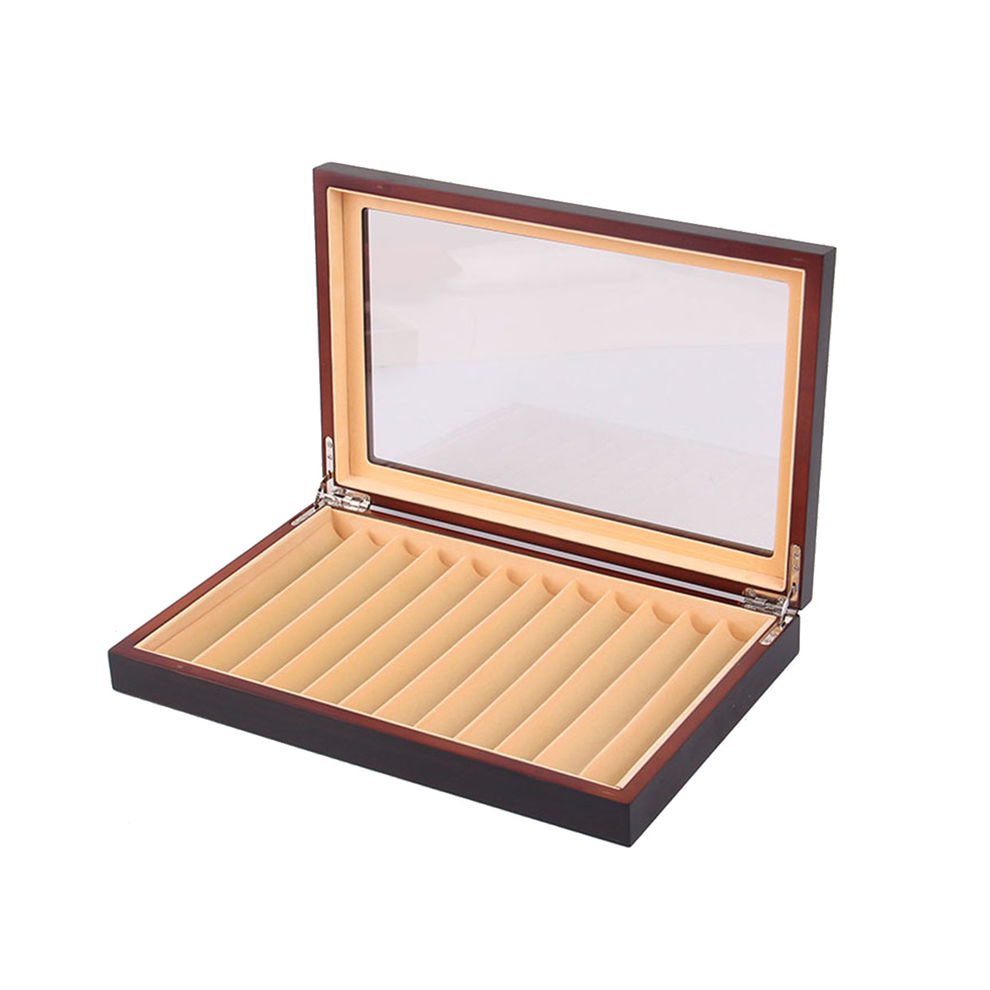12 Grid Wooden Pen Display Case Storage Luxury Fountain Transparent Window Box-Collection Organizer Ebony-image-OPC-PGWPWBH-NEW
