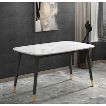 Kleya White Engineered Marble Dining Table with Black Legs