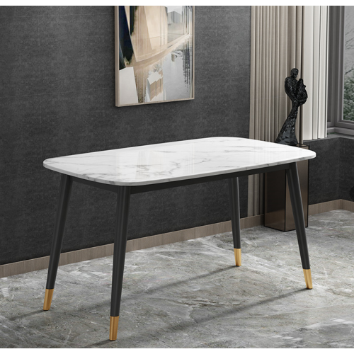 Kleya White Engineered Marble Dining Table with Black Legs