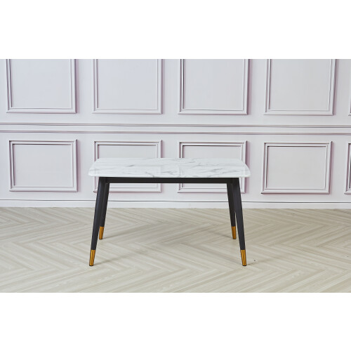 Kleya White Engineered Marble Dining Table with Black Legs 1
