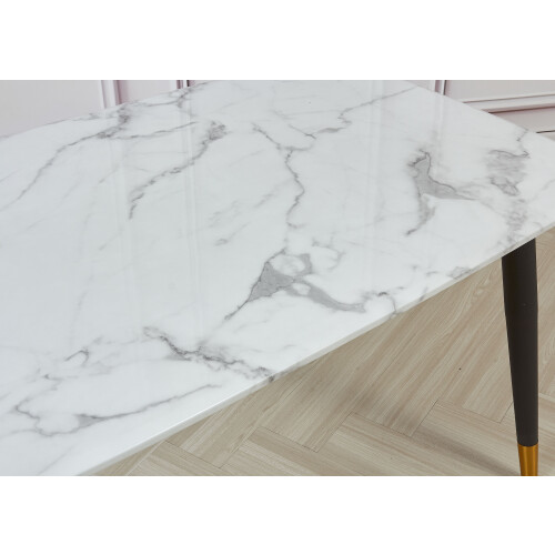 Kleya White Engineered Marble Dining Table with Black Legs 2
