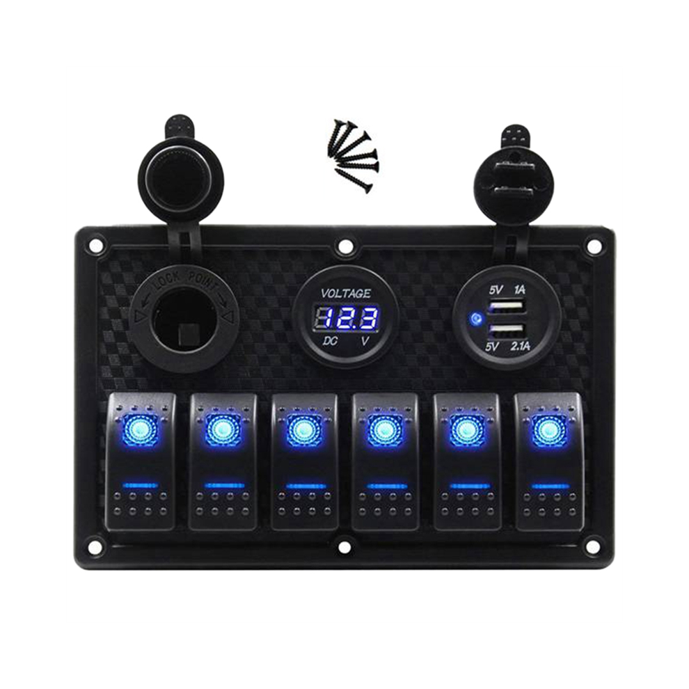 Photos - Other Electrical Equipment 12/24V 6 Buttons Switch Panel with Digital Voltmeter Tester 3.0 USB Chargers Bule Light Boat Power Adapter