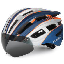 (L -57-61cm-BlueSilver))FUNWICT MTB-Fahrradhelm für Männer Frauen mit Schutzbrille LED-Rücklicht Erwachsene