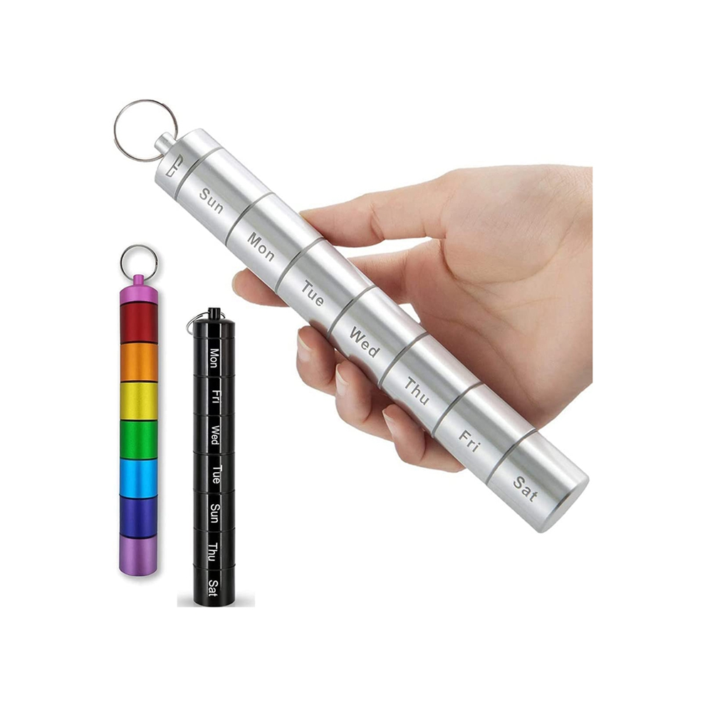 Typecat Pill Box Keychain Holder Waterproof 7 Day Travel Weekly Container Case Metal Compact For Outdoor Use