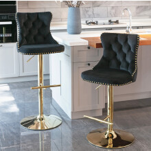 (Black) Set of 4 Velvet Upholstered Swivel Bar Stools Gold