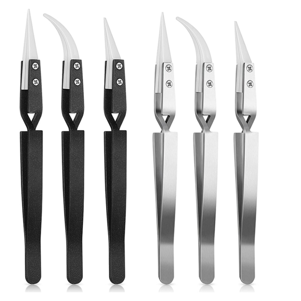 Pinzette Di Precisione In Ceramica Con Punta Curva E Inversa, Set Di Pinzette Non Conduttive, Antimagnetiche, Per Saldatura-image