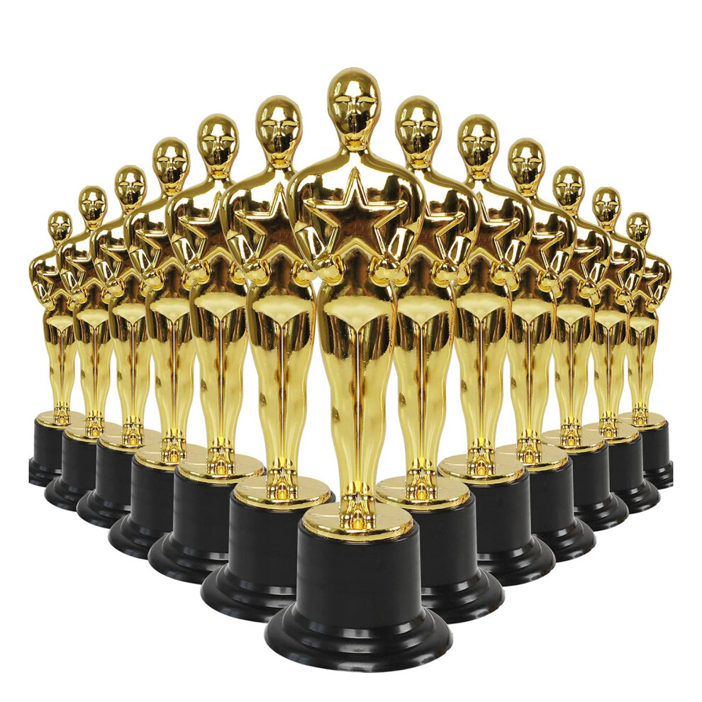 Typecat 24 Pack Plastic Award Trophies Statuette For Favors,School Award,Game Prize, Prize Black/Gold