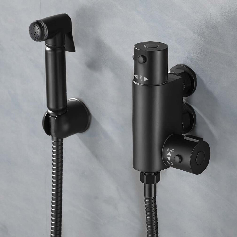 Bidet Douche & Thermostatic Bar Valve with Spray Kit Matte Black Muslim Shataff