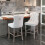 (Beige) Set of 2 Velvet Upholstered Kitchen Bar Stools 3