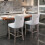 (Beige) Set of 2 Velvet Upholstered Kitchen Bar Stools 5