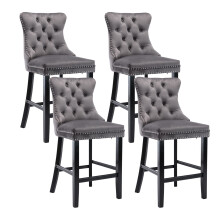 (Grey) Set of 4 Velvet Kitchen Breakfast Bar Stools
