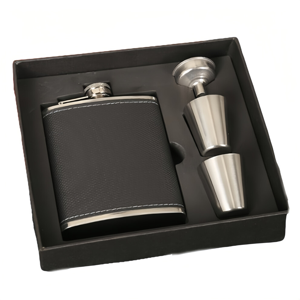 Father Gift 7  Oz Stainless Steel Hip Flask Gift Set Black-image-OPC-PGWR9PX-NEW