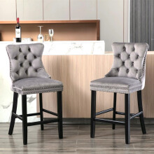 (Grey) Set of 6 Velvet Kitchen Breakfast Bar Stools