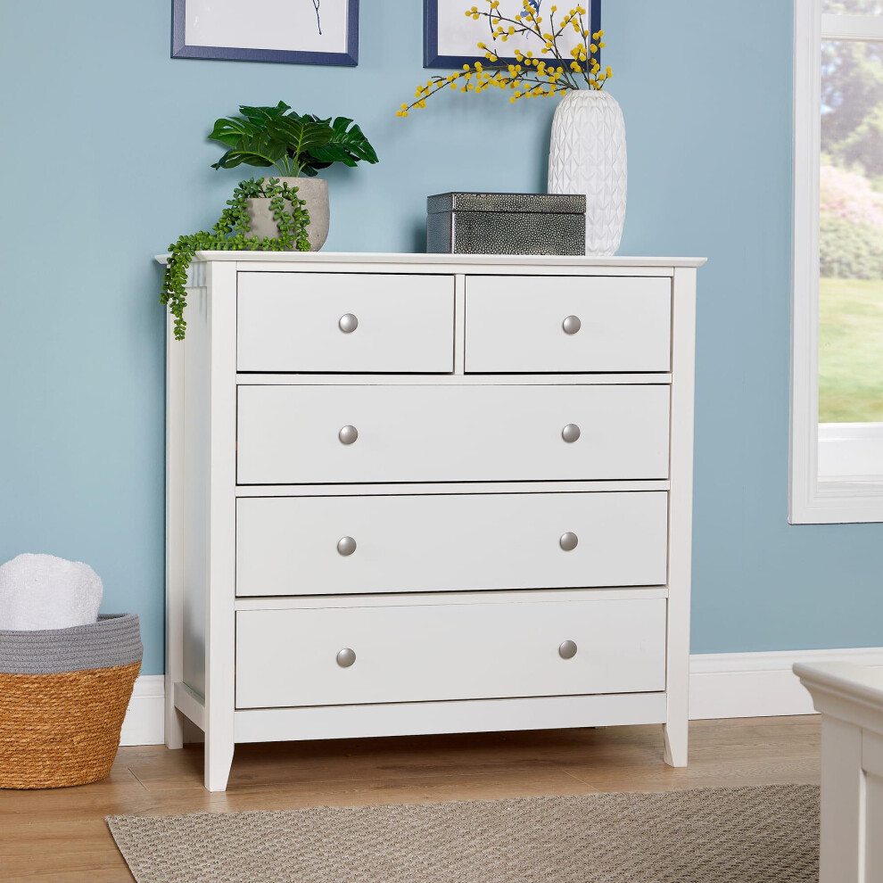 Chest of 5 Storage Drawers Metal Handles Bedroom Furniture