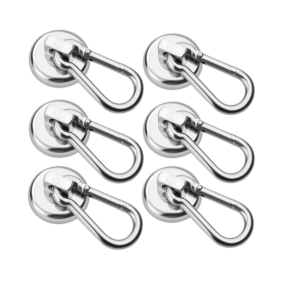 6 Pack Magnetic Hooks,Heavy Duty Neodymium Hooks With Swivel Carabiner Hook,Silver 4853572050418