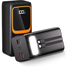 50000mAh Powerbank Met Ingebouwde Kabel, 22,5W Snelladende Externe Batterij Met Grote Capaciteit, Draagbare Oplader Met LED-zaklamp