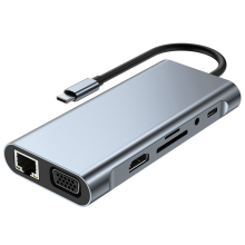 11 in 1 Type C Dock USB Hub 3.0 Splitter Multiport Adapter 4K -Compatible RJ45 SD/TF VGA PD Audio Jack Ethernet Port