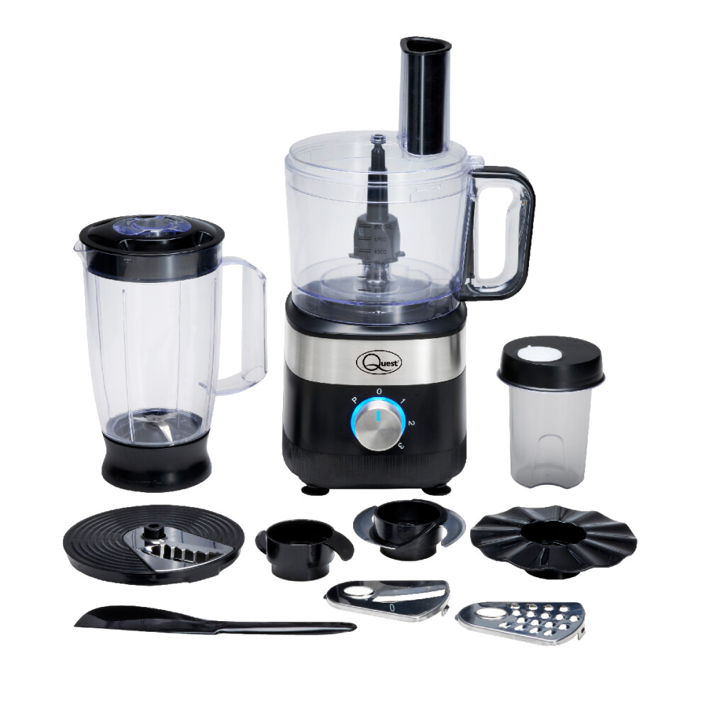 Quest 34800 Multifunctional Food Processor / 6-in-1 Chopper, Blender, Grinder & More / 2 Litre Bowl / 3 Speed Settings + Pulse / Dishwasher Safe Parts