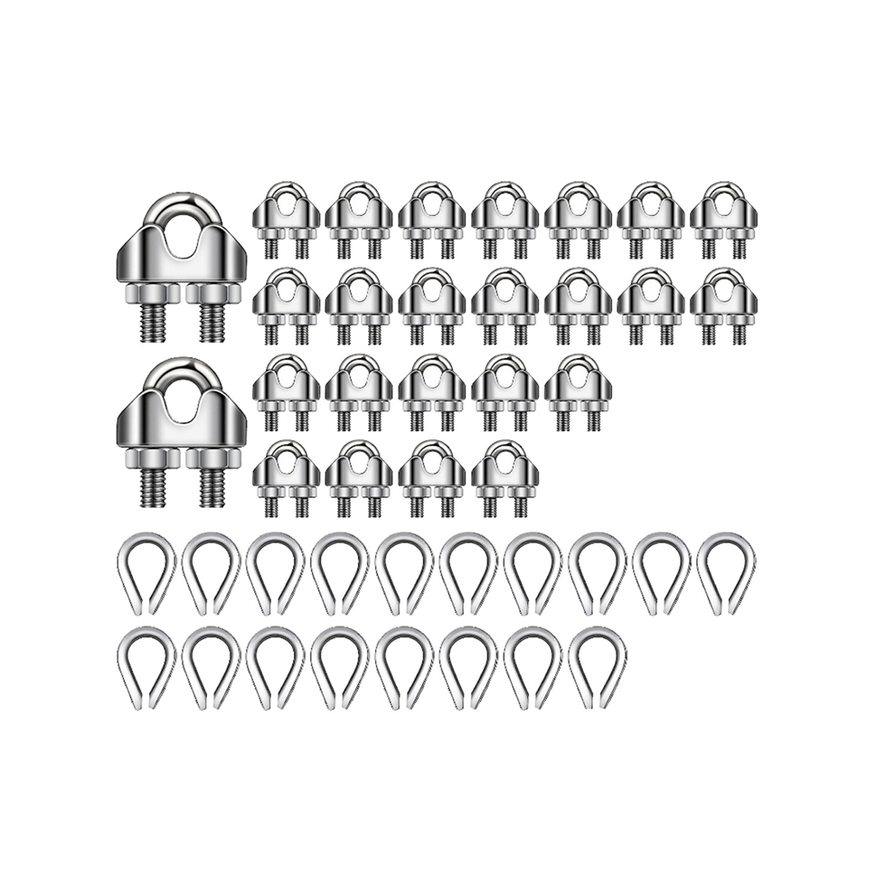 50 Pcs 1/8Inch Wire Rope Kit M3 Metal Cable Clamp And Stainless Steel Thimbles For Rigging 4853572057189