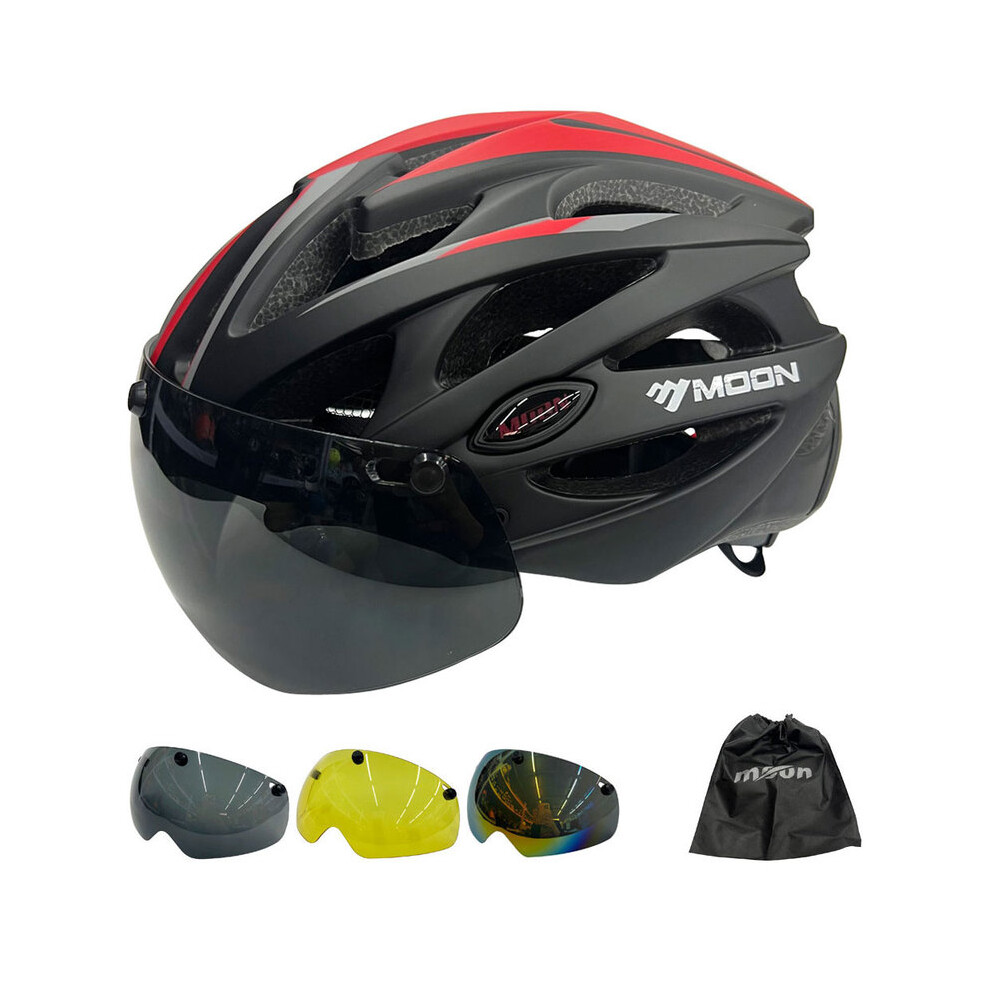 (M -55-58cm-Rouge Noir)Moon Casque de sécurité ultra-léger pour vélo, moto, extérieur, amovible
