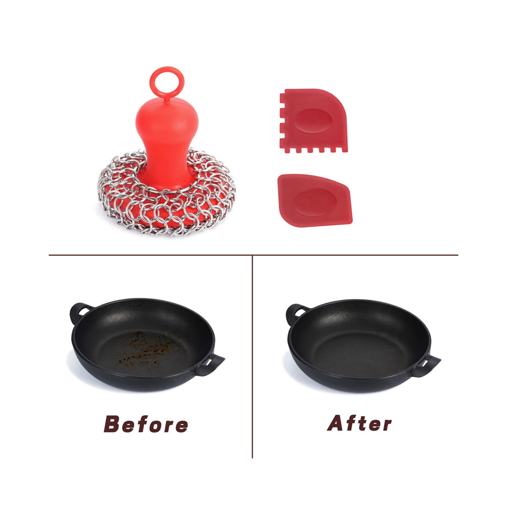 Lot De 2 Récureurs En Maille D'acier Inoxydable Pour Nettoyer Poêles En Fonte, Woks Et Marmites - 20,3 Cm Carré
