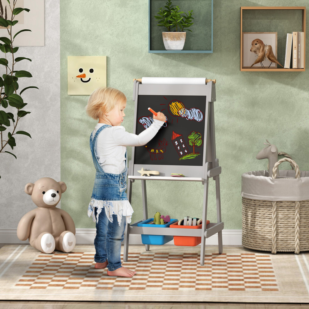Aiyaplay Double-Sided Art Easel For Kids With Paper Roll, Storage Boxes