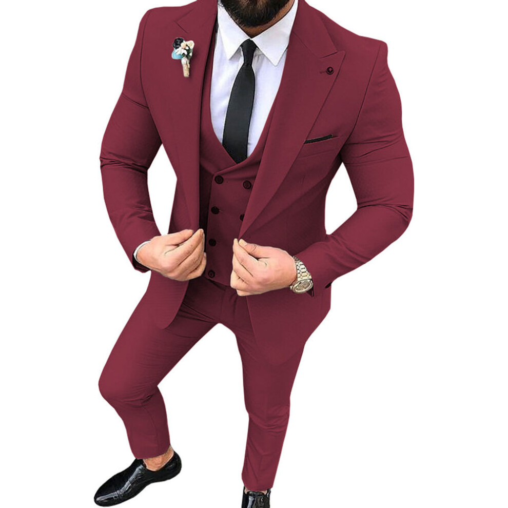 (wine red, XXS) Men Suits Prom Tuxedo Slim Fit 3 Piece Groom Wedding Suits For Men Custom Blazer Terno Masuclino 3 pieces (jacket +vest +pant)-image-OPC-PGWRPB5-NEW