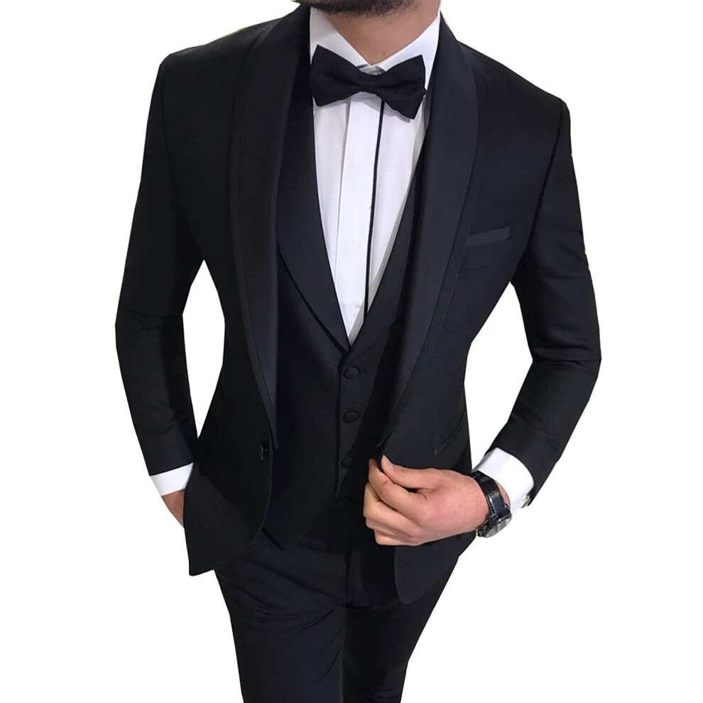 (black, S) Men Suits Slim Fit 3 Pieces Wedding Formal Business Tuxedos One Button-image-OPC-PGWRPVM-NEW