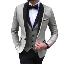 (gray, XS) Pánské obleky Slim Fit 3 kusy svatební formální obchodní smokingy na jedno tlačítko